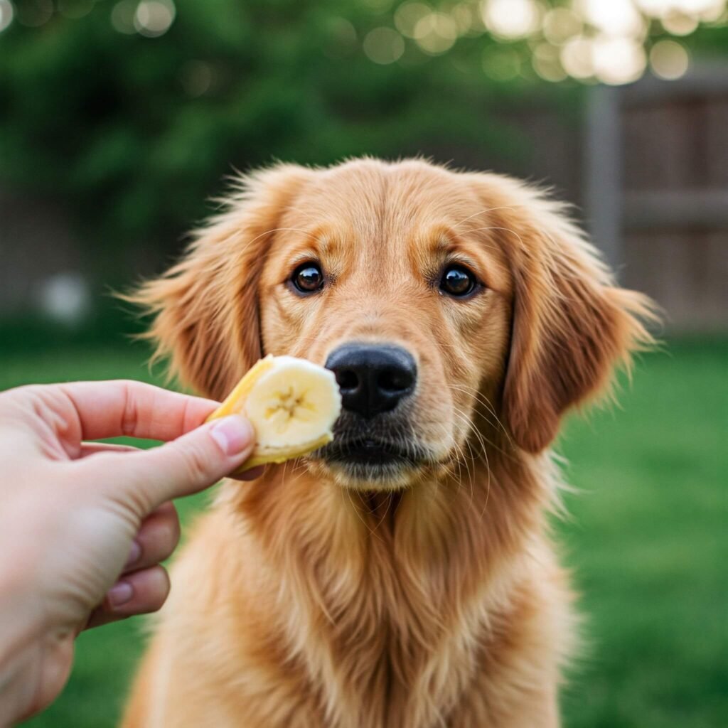 Dog Eating Banana Piece