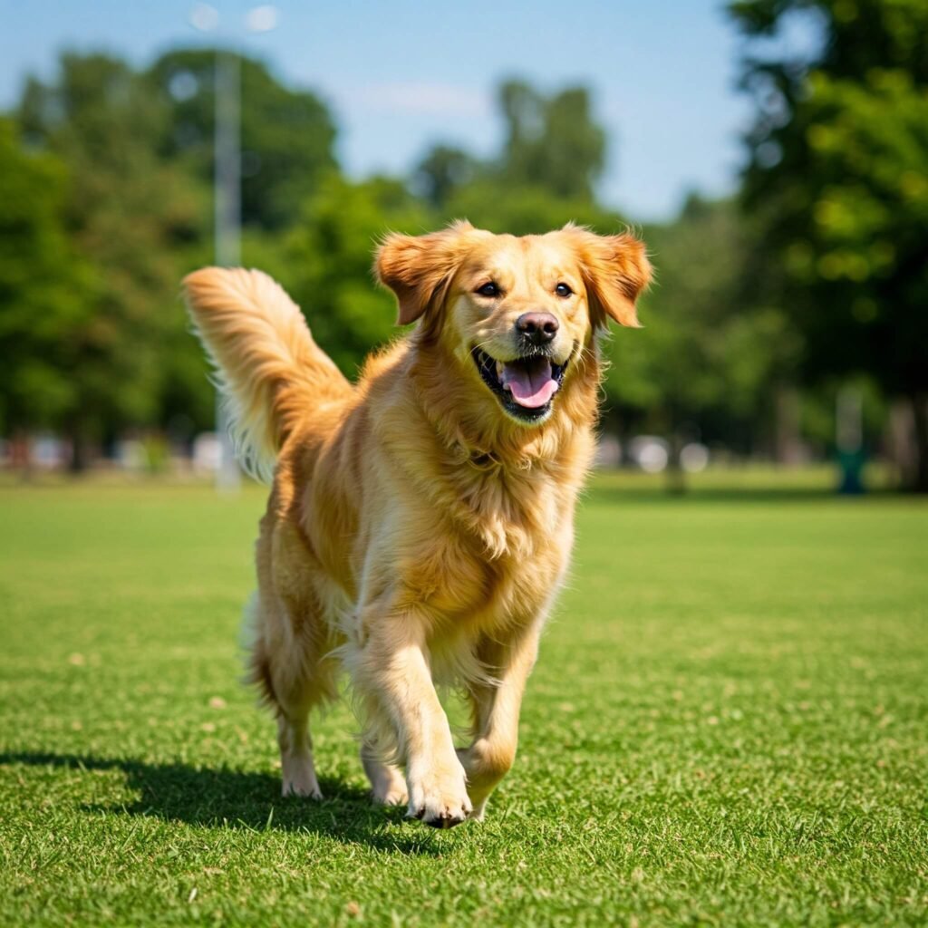 Golden Retriever Running in Park