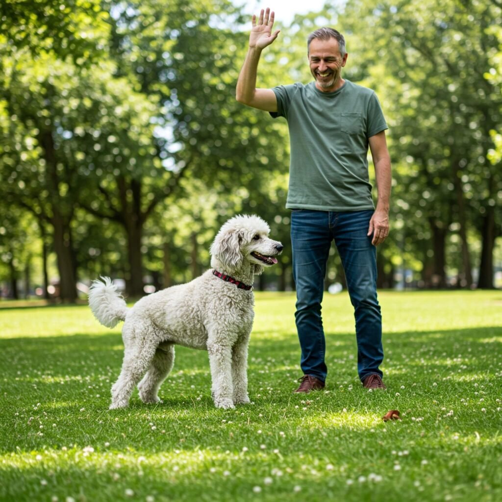 Older dog staying in park.