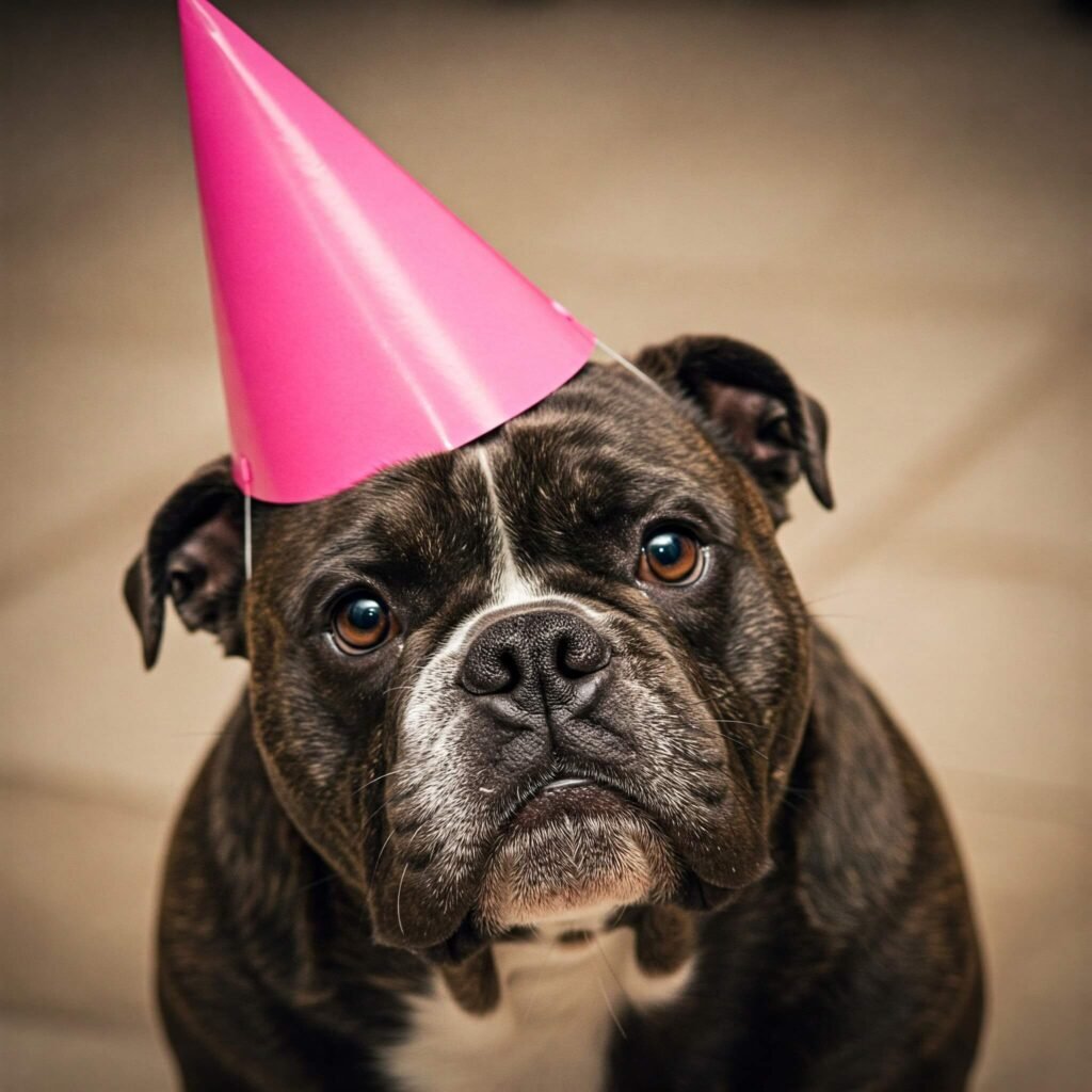 Bulldog in Party Hat