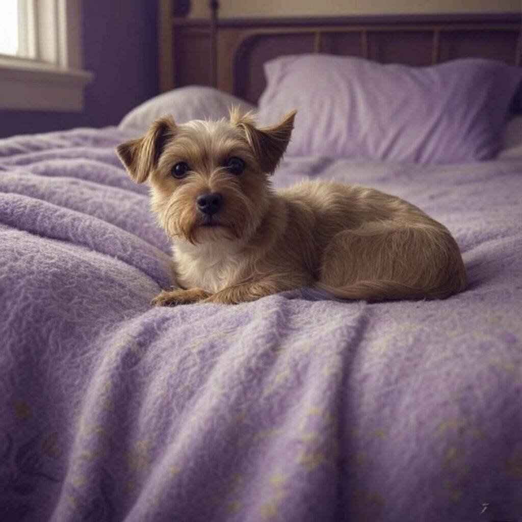 Small dog rests by hospital bed window